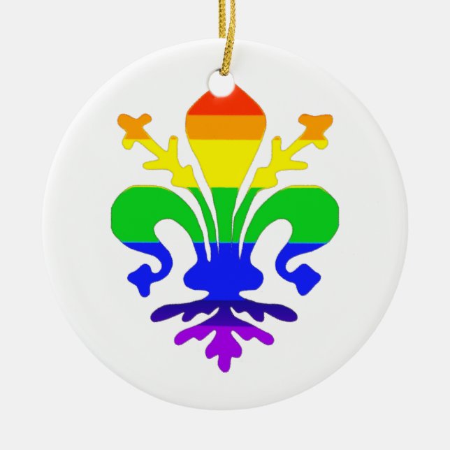 Stylized Rainbow Fleur de Lis Julgransprydnad Keramik (Framsidan)