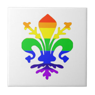 Stylized Rainbow Fleur de Lis Kakelplatta