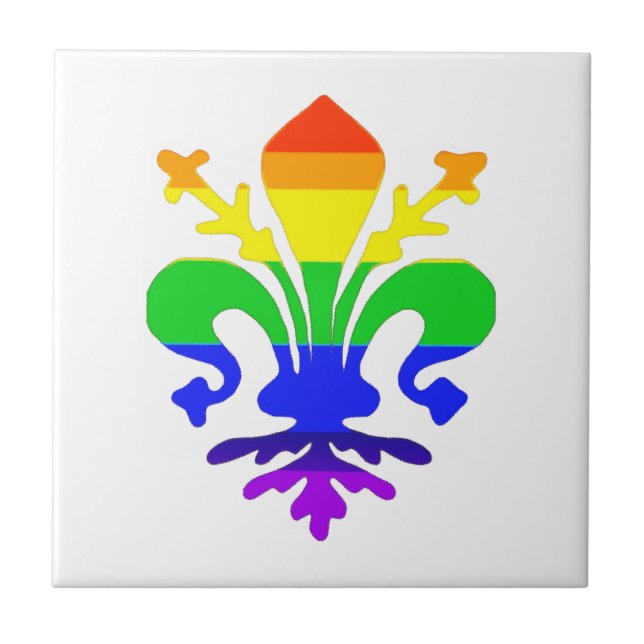Stylized Rainbow Fleur de Lis Kakelplatta (Framsidan)