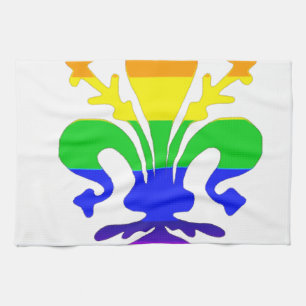 Stylized Rainbow Fleur de Lis Kökshandduk