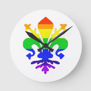 Stylized Rainbow Fleur de Lis Rund Klocka