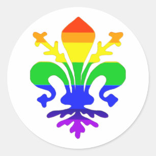Stylized Rainbow Fleur de Lis Runt Klistermärke