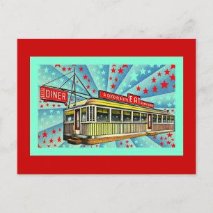 Stylized Retro Googie Mid Century-Middag med vykor Vykort