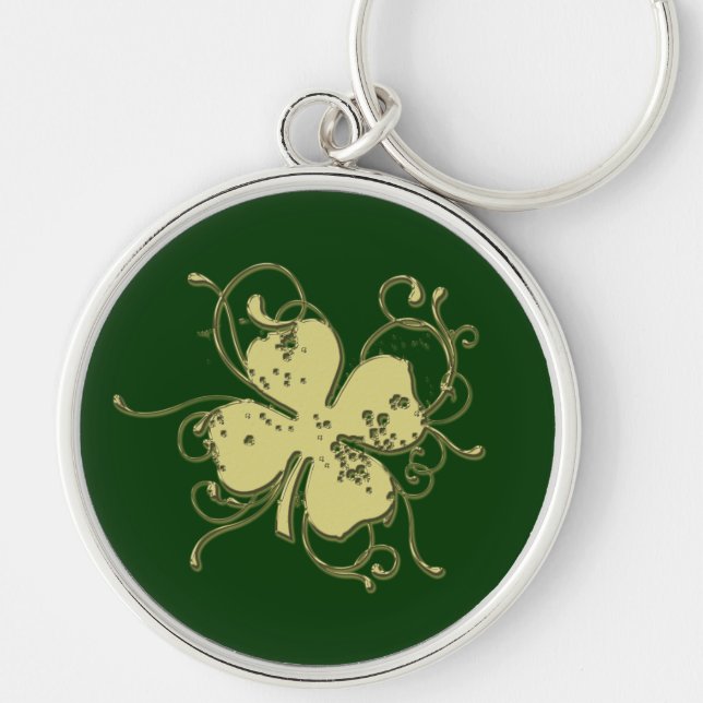 Stylized Shamrock Rund Silverfärgad Nyckelring (Framsidan)