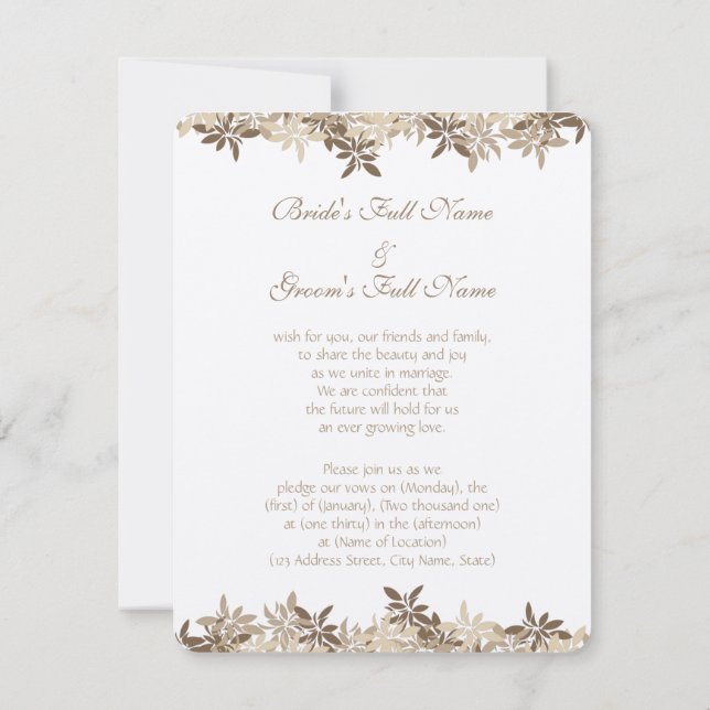 Stylized solbrända och bruna blom- löv inbjudningar (Baksida)