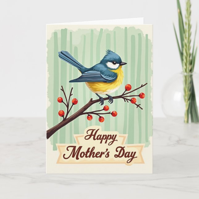 Stylized Songbird Mothers Day Card Kort (Framsida)