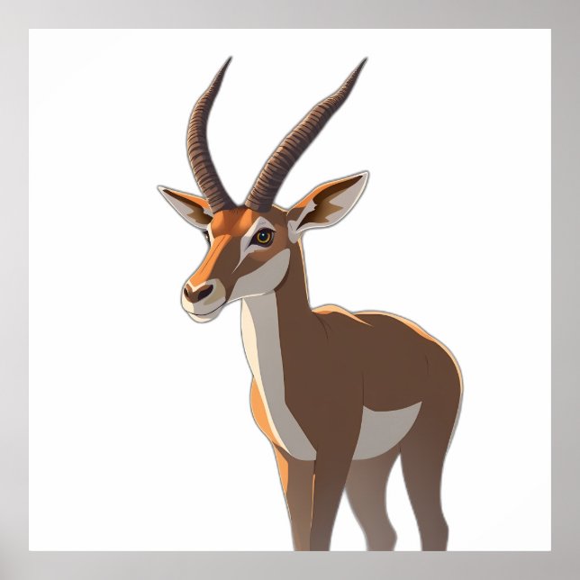 Stylized Springbok Antelope Full Body Illustration Poster (Framsidan)