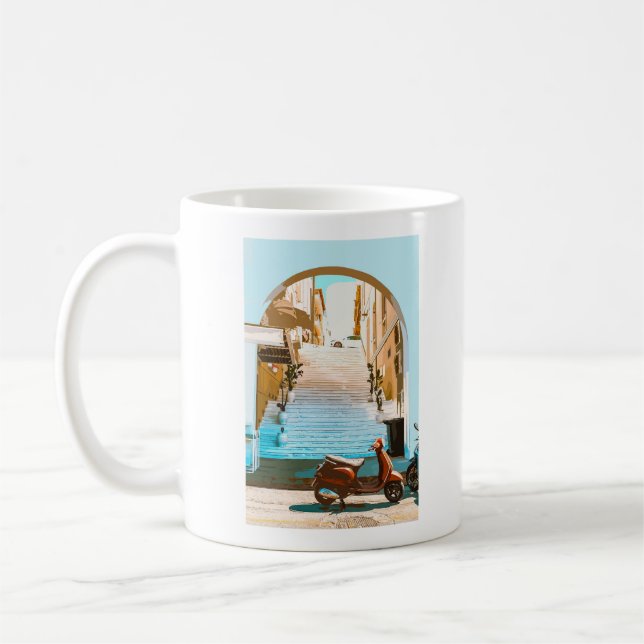 Stylized Summer Coastal Staircase Architecture Kaffemugg (Vänster)