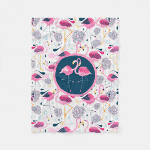 Stylized tropiska blommor & rosa Flamingosmönster Fleecefilt
