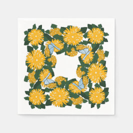 Stylized Yellow Wildflower Dandelion Butterflies Pappersservett