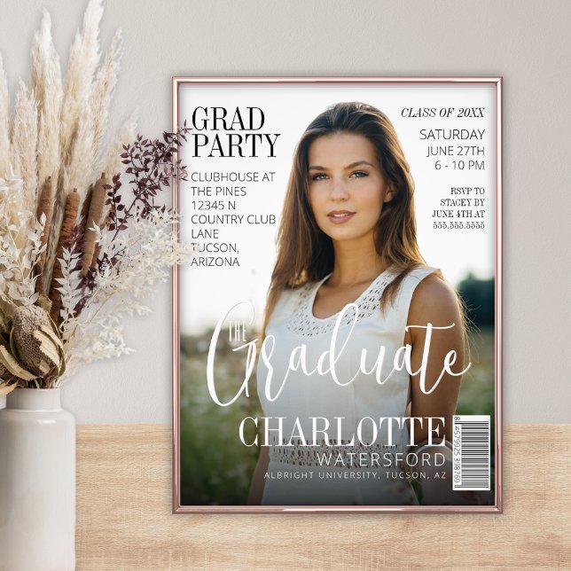 Styllish Magazine Cover Student Keepsaké Photo Fototryck (The graduate magazine cover for high school college graduation gift keepsake with photo and party)