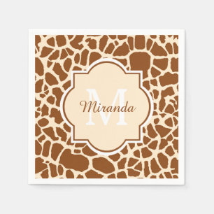 Stylsih Brown Giraffe Print Monogram och Namn Pappersservett