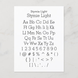 Stymie Light - Zazzle Font Sampler Lakan Vykort