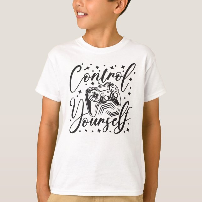 Styr dig själv spelkontroller och textkonst t shirt (Framsida)
