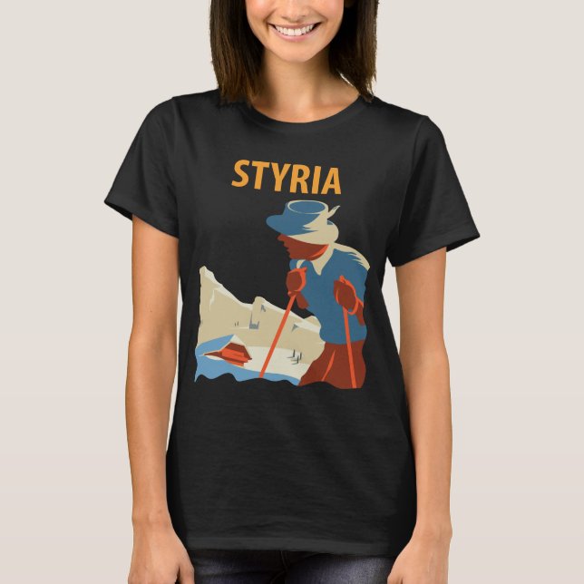 Styria Österrike Berg Sol Retro Resa T-Shirt (Framsida)