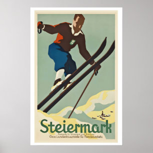 Styria Vintersport i Österrike Vintage Skidposter Poster