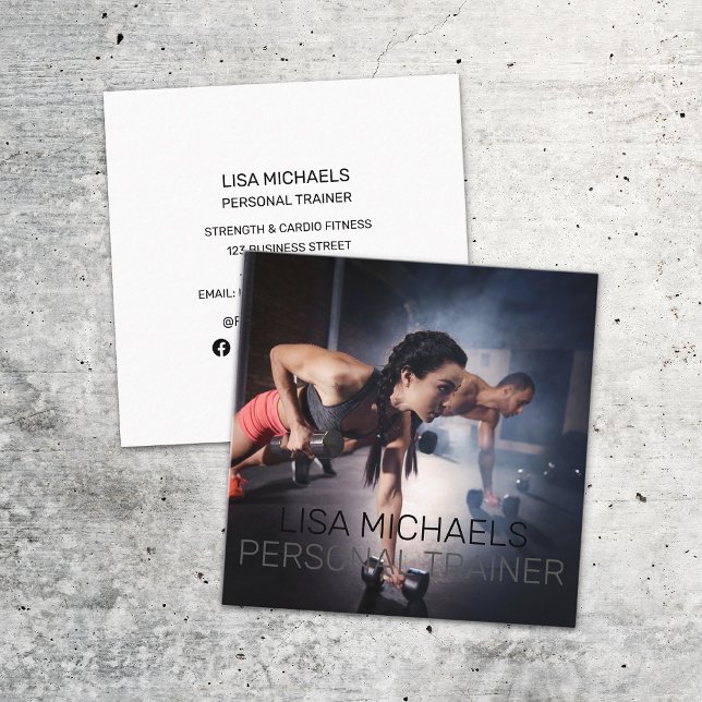 Styrka Cardio Sports Fitness Personal Trainer Fyrkantigt Visitkort (Skapare uppladdad)