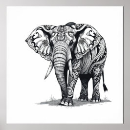 Styrka i helig: Elephant Charcol Art Poster