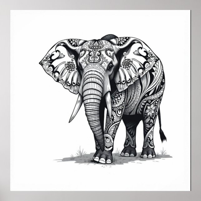 Styrka i helig: Elephant Charcol Art Poster (Framsidan)