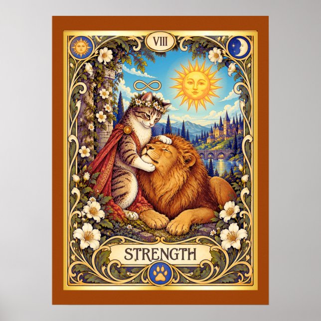Styrka Katt Tarot - Mod och Medkänsla Poster (Framsidan)