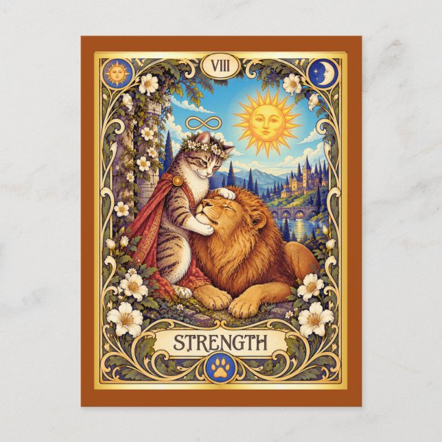 Styrka Katt Tarot - Mod och Medkänsla Vykort (Framsida)