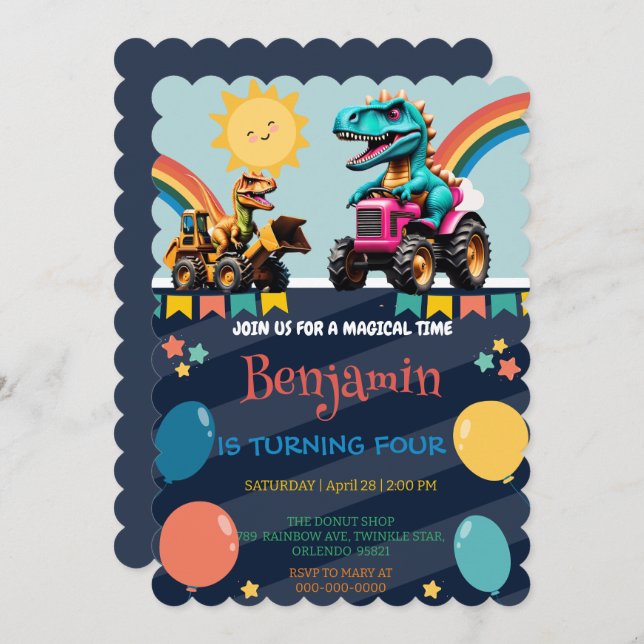 Styrka med lastbil-regnbåge,, födelsedagspojke spara datumet (Fram/baksida)