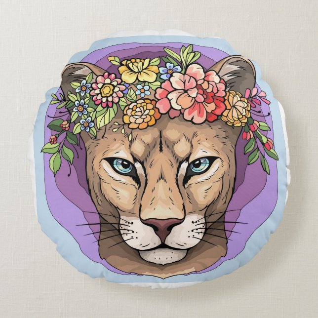 Styrka, nåd, ferocity Cat Pillow Rund Kudde (Framsidan)