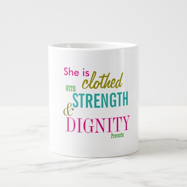 Styrka värdighet Bible Verse Girls inspiration Jumbo Mugg (Framsidan)