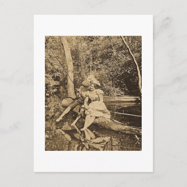 Styrning av Vintagen Kiss Fishing Älskare Vykort (Framsida)