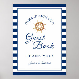 Styrningshjul Nautical Bröllop Sign Guest Bok Poster