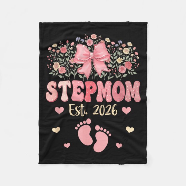 Styv mamma Est 2026 Blommor Mors dag Förväntar sig Fleecefilt (Framsidan)