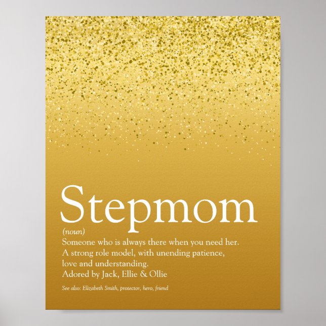 Styv mamma, styvmor Definition Guld Glitter Poster (Framsidan)
