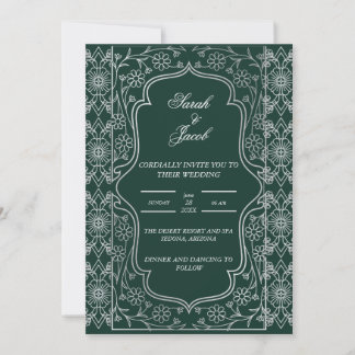 styva emerald grönt och vita bröllop inbjudningar