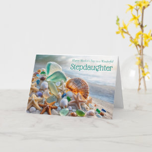Styvdotters Glad mors dag Vacker strand Kort