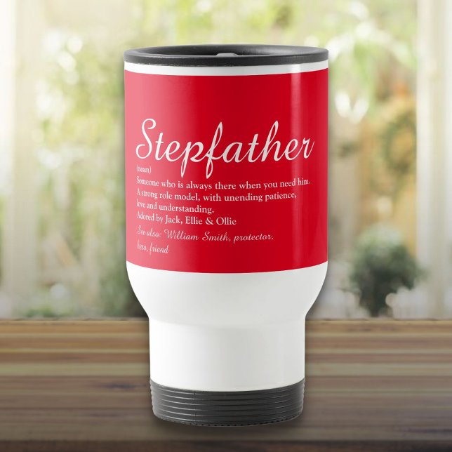 Styvfar Steppap Definition Modern Script Röd Resemugg (Stepfather Stepdad Definition Modern Script Red Travel Mug)