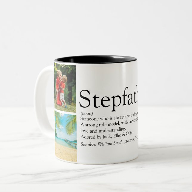 Styvfar, styvpappa Definition 4 Foto Collage Två-Tonad Mugg (Framsida vänster)