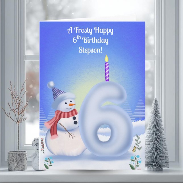 Styvson 6-årsdag Snömannen Snöig  Kort (Skapare uppladdad)