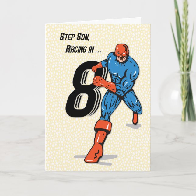 Styvson 8-årsdag Superhjälte Kort (Framsida)