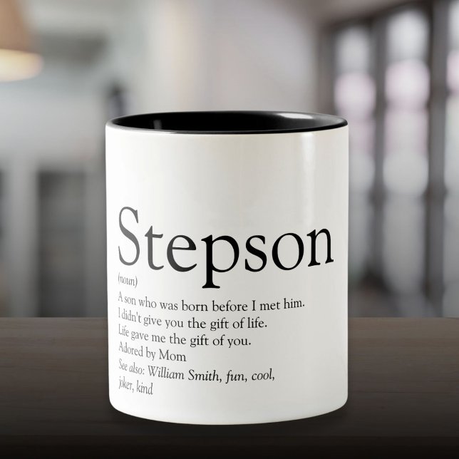 Styvson Modern Svart och Vit Definition Två-Tonad Mugg (Stepson Modern Black and White Definition Two-Tone Coffee Mug)