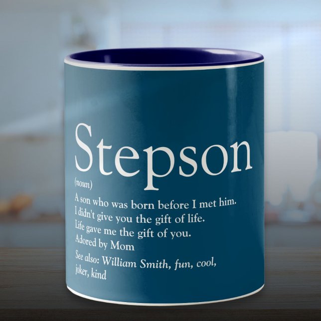 Styvson Typografiskt Roligt Blått Två-Tonad Mugg (Stepson Typographic Fun Blue Two-Tone Coffee Mug)