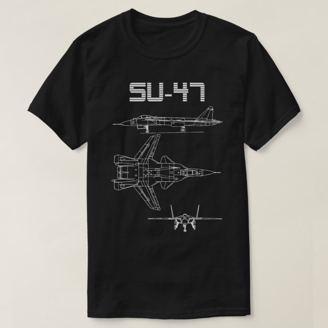 Su47 Fighter Flygplan Warbird Blueprint Schematics T Shirt (Design framsida)