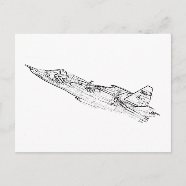 SU 25 Grach Soviet Frogfoot Plane Sketch Vykort (Framsida)