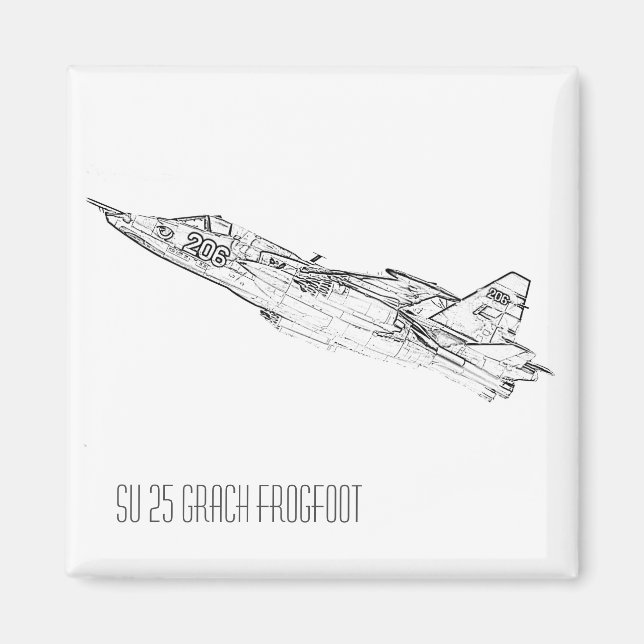 SU 25 Grach sovjetisk frogfoot Flygplan Sketch Magnet (Framsidan)