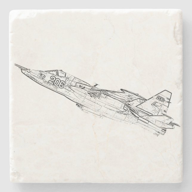 SU 25 Grach sovjetisk frogfoot Flygplan Sketch Stenunderlägg (Framsidan)
