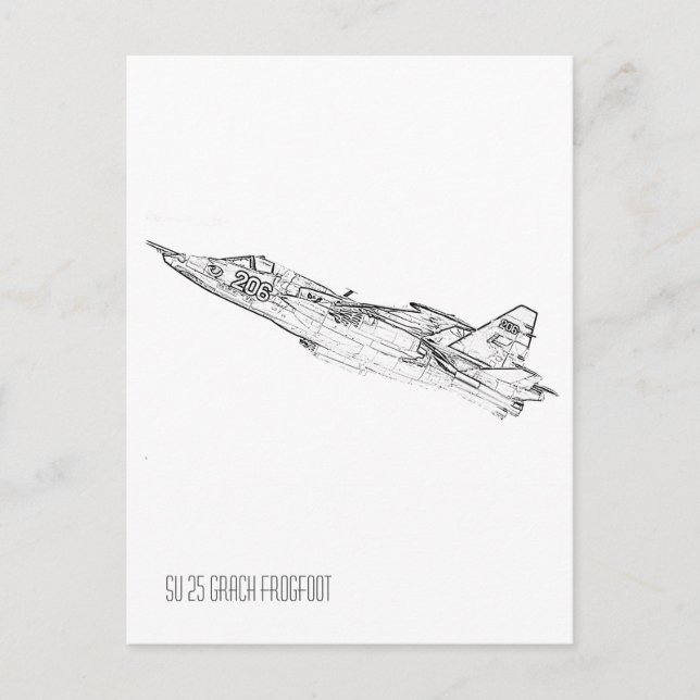 SU 25 Grach sovjetisk frogfoot Flygplan Sketch Vykort (Framsida)
