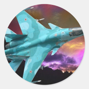 SU-30 RYSKA FIGHTER JET RUNT KLISTERMÄRKE
