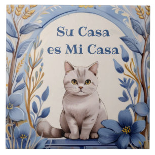 Su Casa är Min Casa - Rolig Spansk Katt Humor Kakelplatta