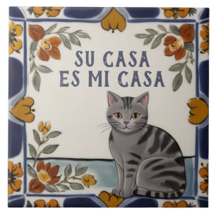 Su Casa är Min Casa - Rolig Spansk Katt Humor Kakelplatta