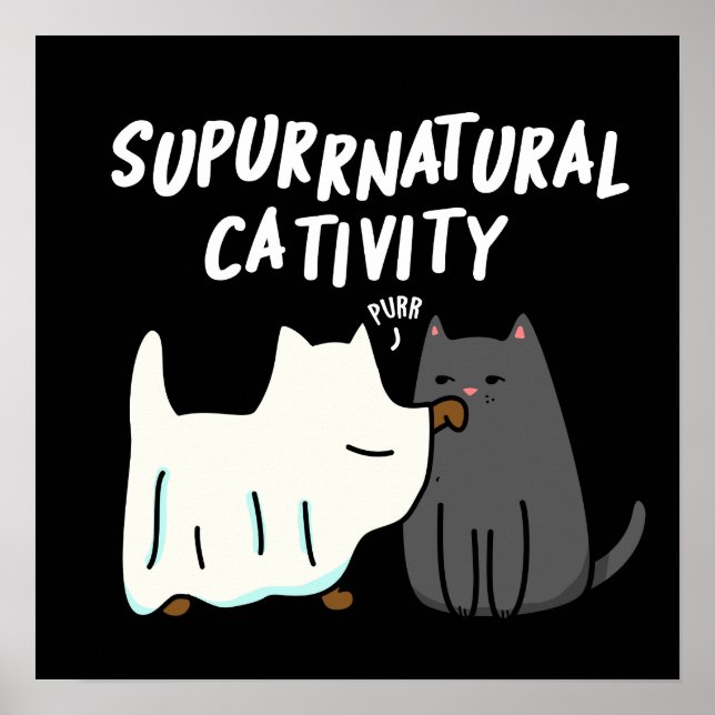 Su-purr-natural Caktivitet Rolig Katt Puns Mörk Ba Poster (Framsidan)