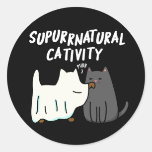 Su-purr-natural Kativitet Rolig Katt Puns Mörk Bak Runt Klistermärke